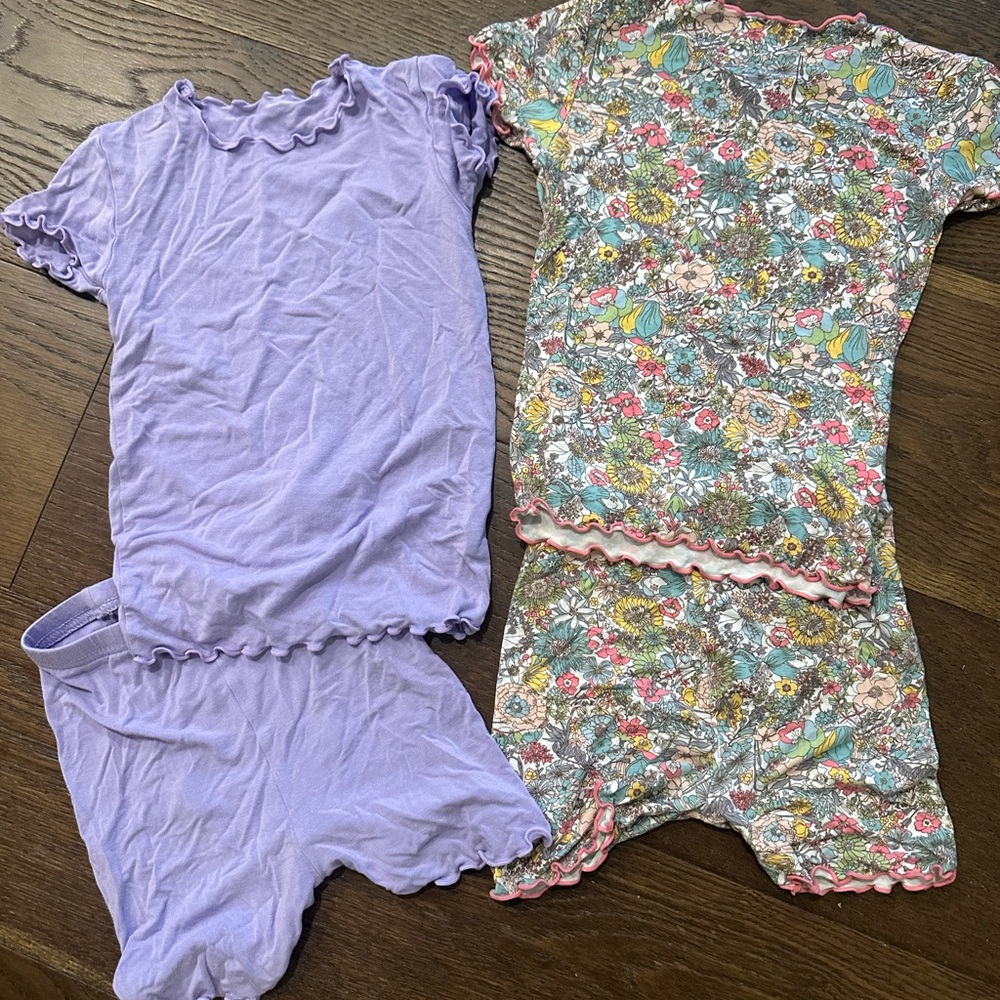 Purple Pajama Set with Short Sleeves and Ruffle Hem